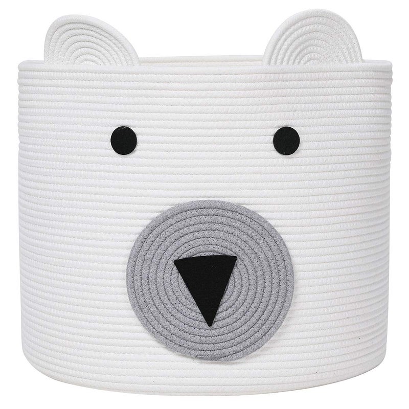 Cottonphant Bear Basket, Large Cotton Rope, Large Storage, Woven Laundry Hamper, Cloth Storage Bin, for Clothes in Bedroom (White, 18"x15") - Image 1